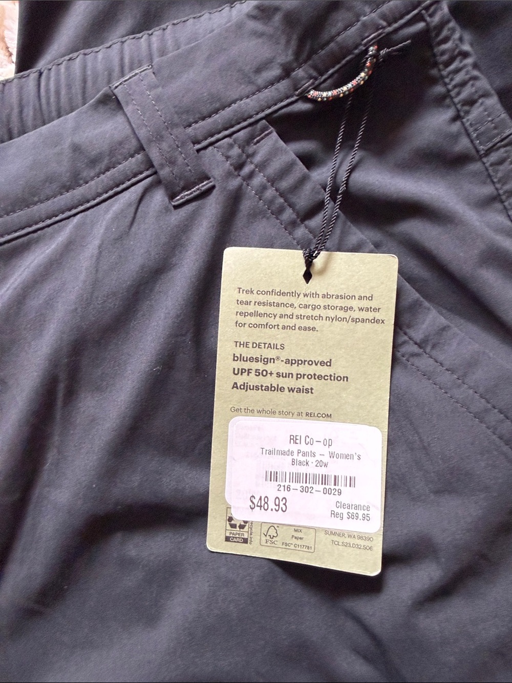 REI Co-op Trailmade Hiking Pants Women’s 20W Black NWT UPF 50+ Stretch - Picture 2 of 10